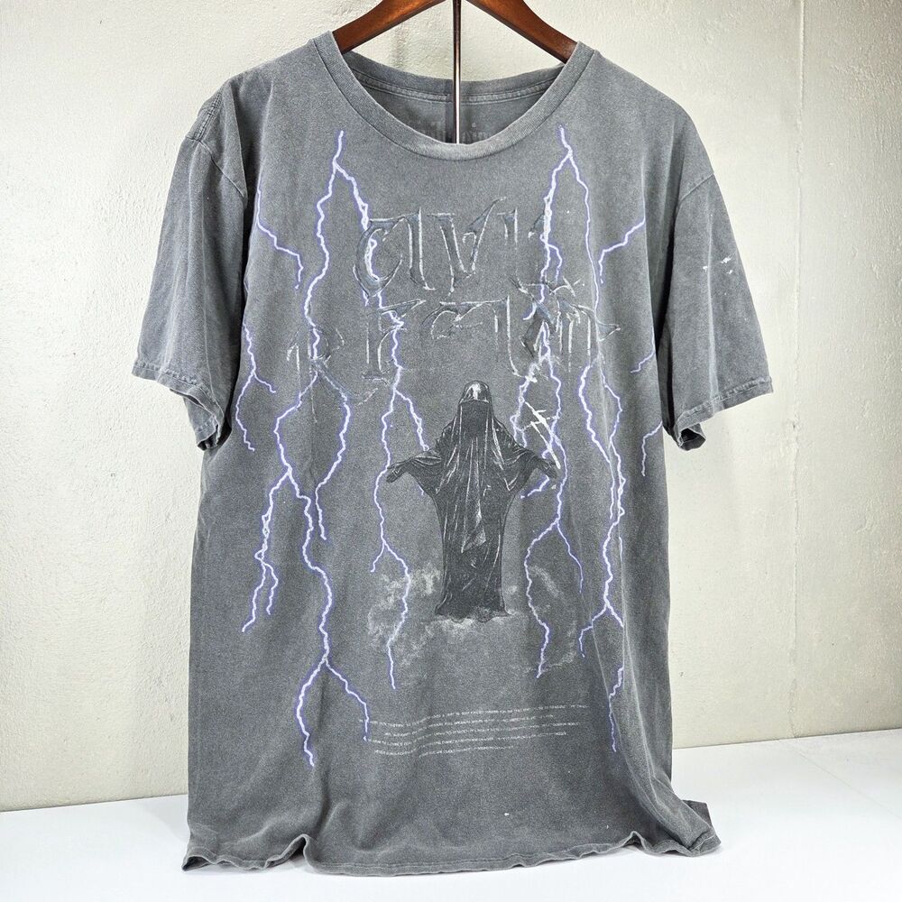 Civil Regime Distressed Lightning Hooded Figure Graphic T Shirt Sz Medium